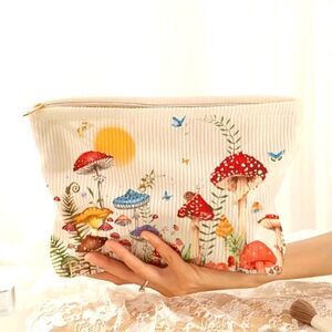 Mushroom corduroy cosmetic case makeup bag travel pouch